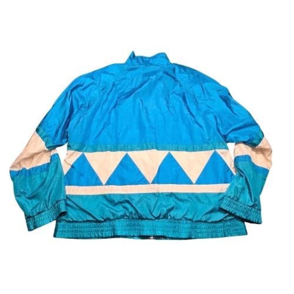 Vintage 80s Colorblock Windbreaker Jacket Teal Green Geometric Retro Grandmacore - Picture 5 of 10
